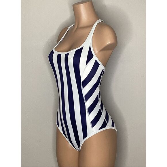 New. Tommy Bahama navy and white stripe active swimsuit. 4. Retails $155 - Picture 4 of 10